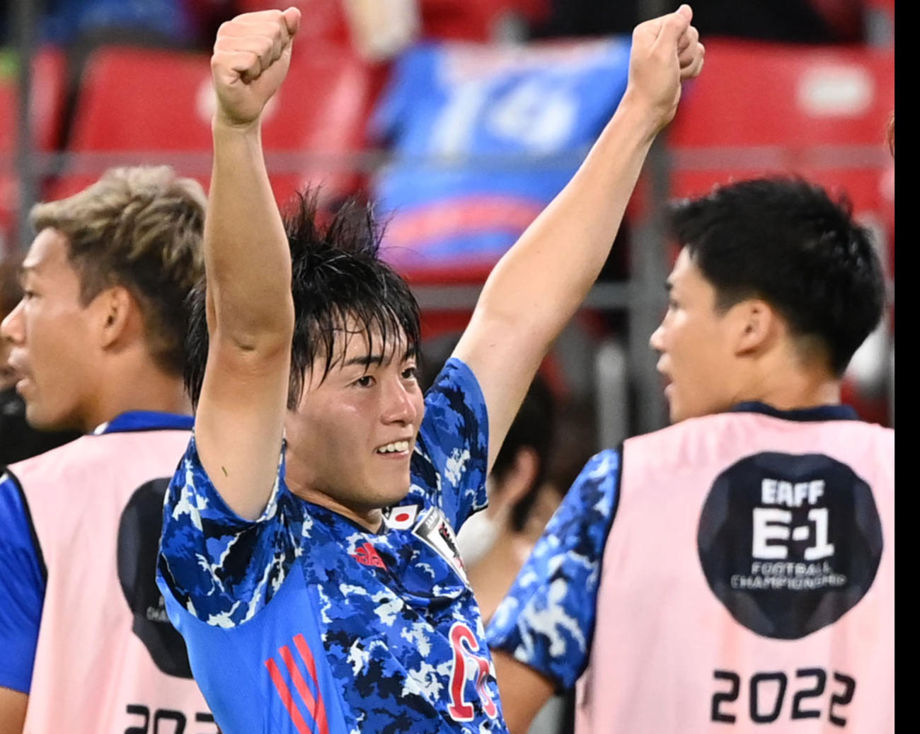 日本対韓国　後半、ゴールを決めガッツポーズする相馬（撮影・横山健太）