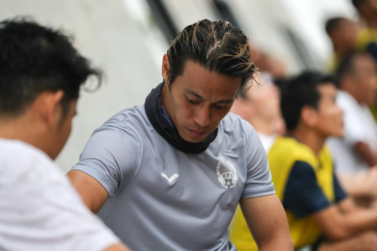 カンボジア代表の練習を行う本田圭佑（中央）（C）FFC