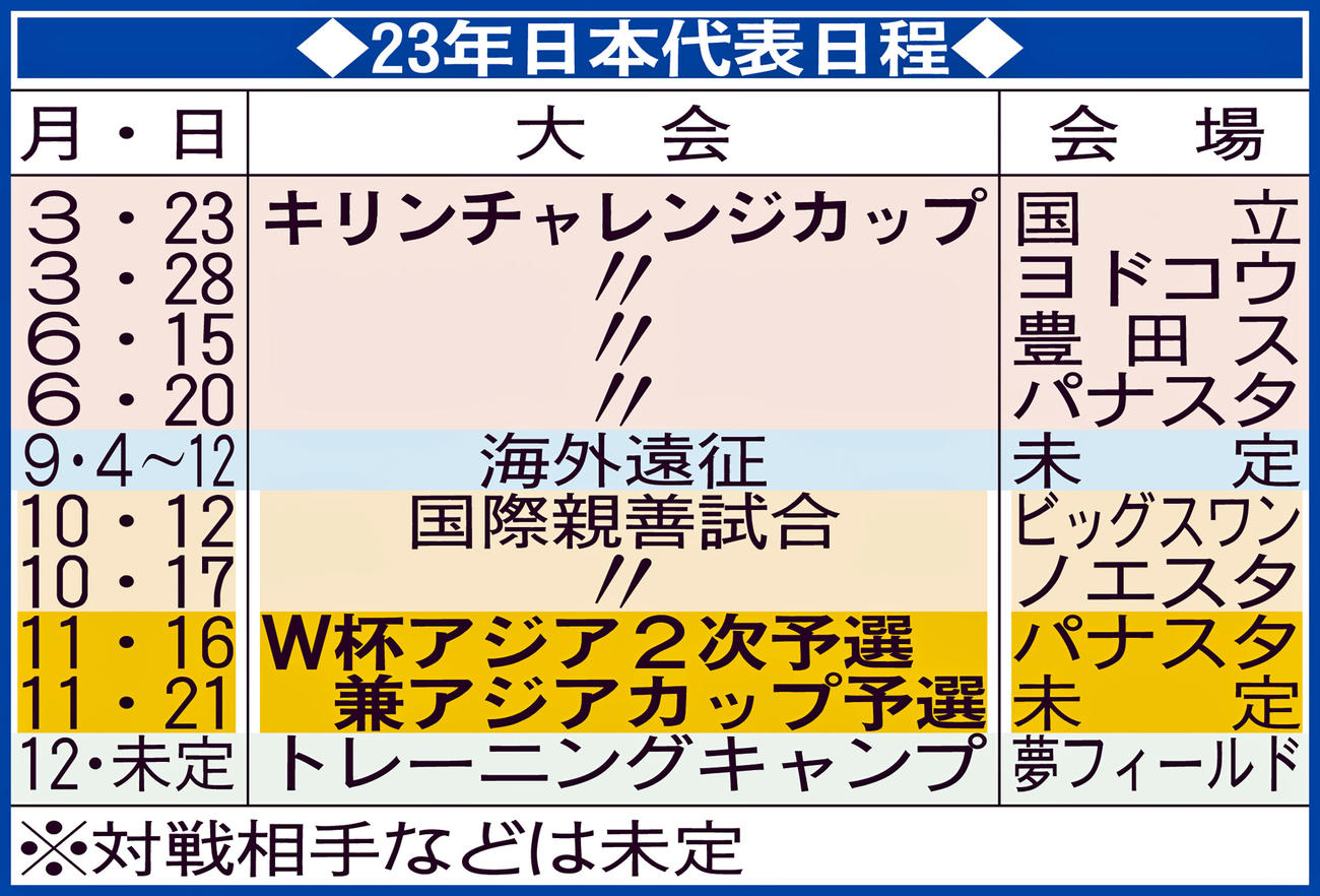 23年日本代表日程