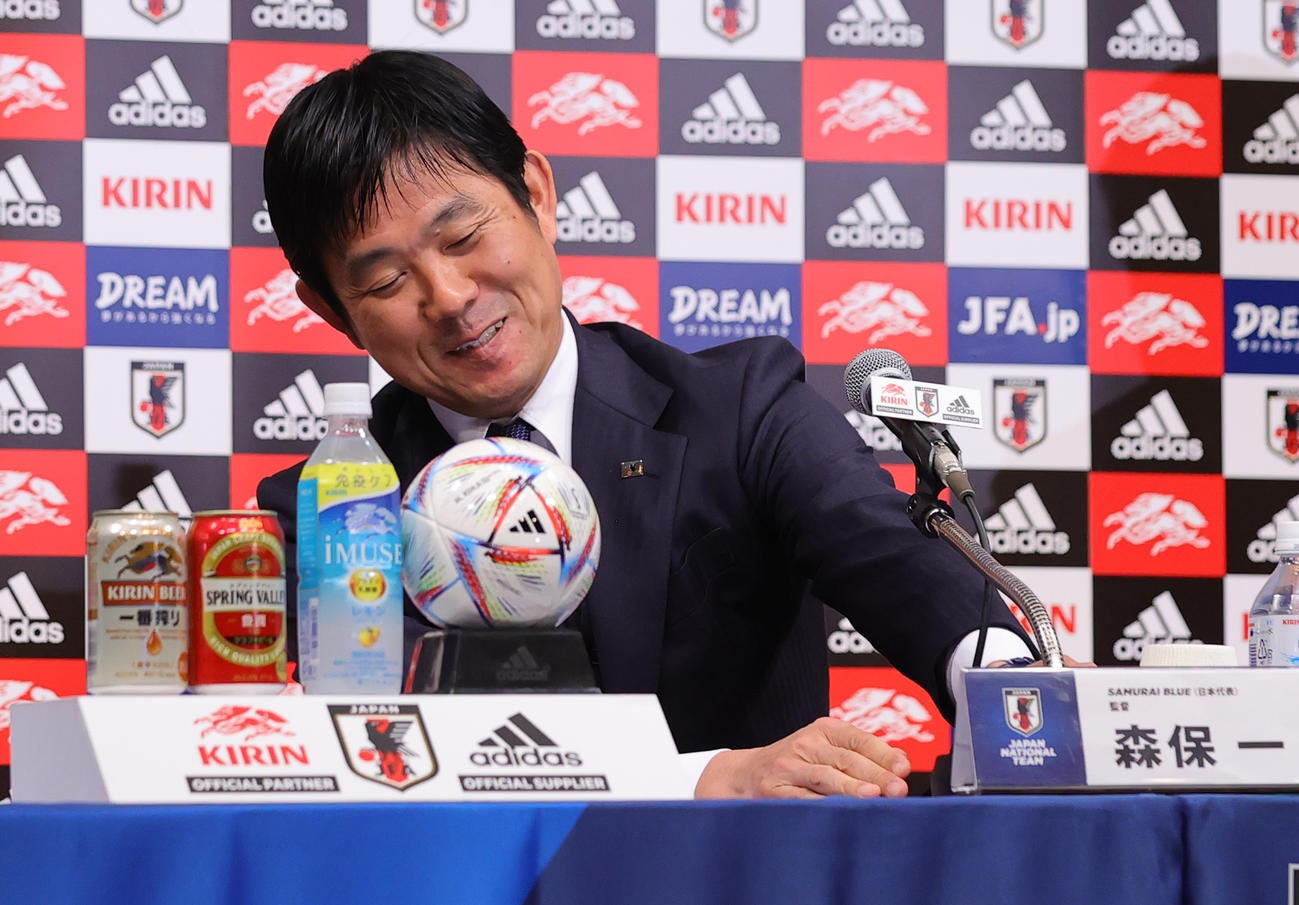 就任記者会見を行う日本代表森保監督（撮影・野上伸悟）
