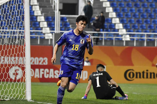 日本対ヨルダン　後半、追加点を奪った熊田は歓喜のダッシュ（C）AFC