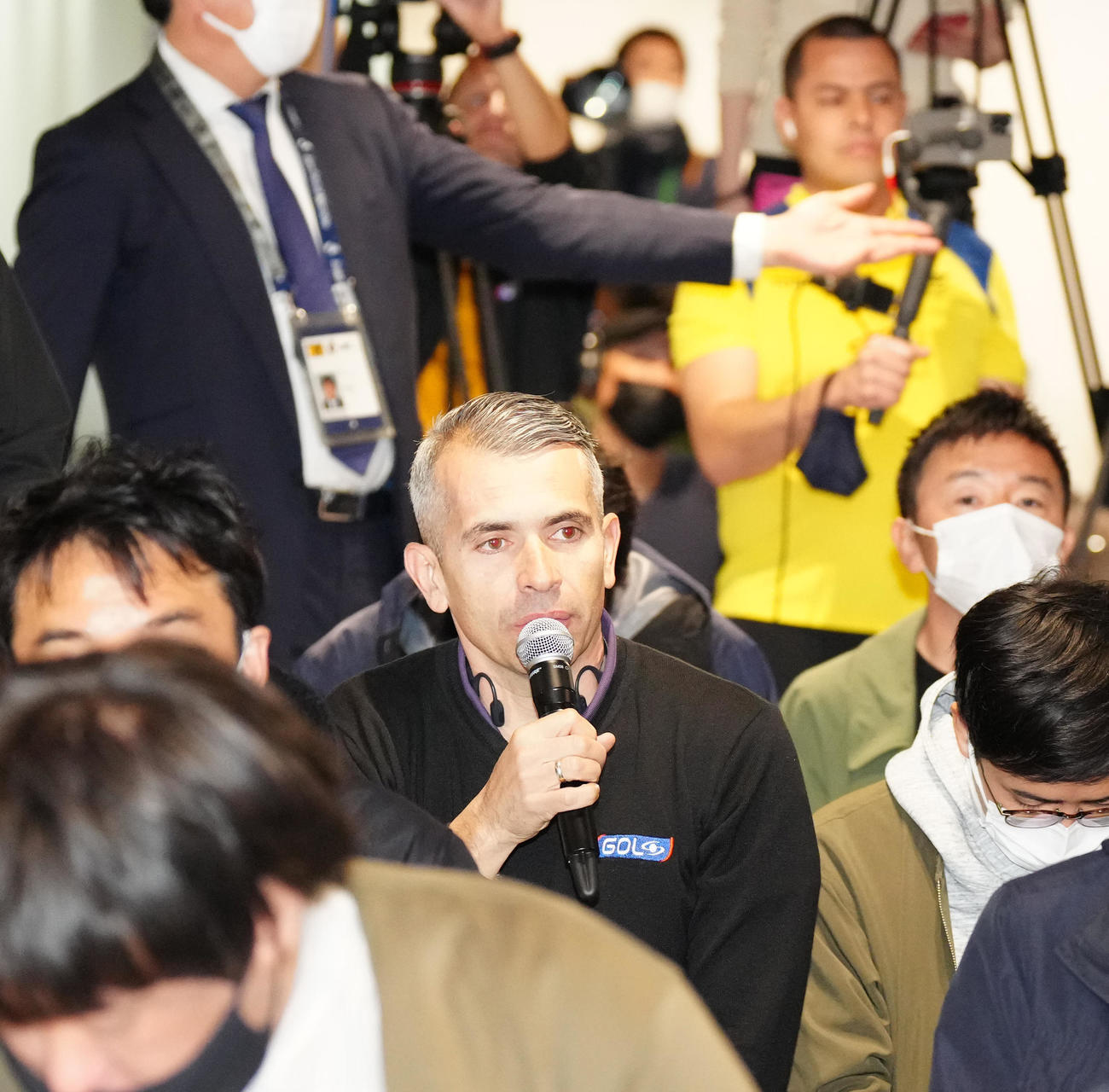 コロンビア戦前日会見で森保監督に質問する外国人記者（撮影・江口和貴）