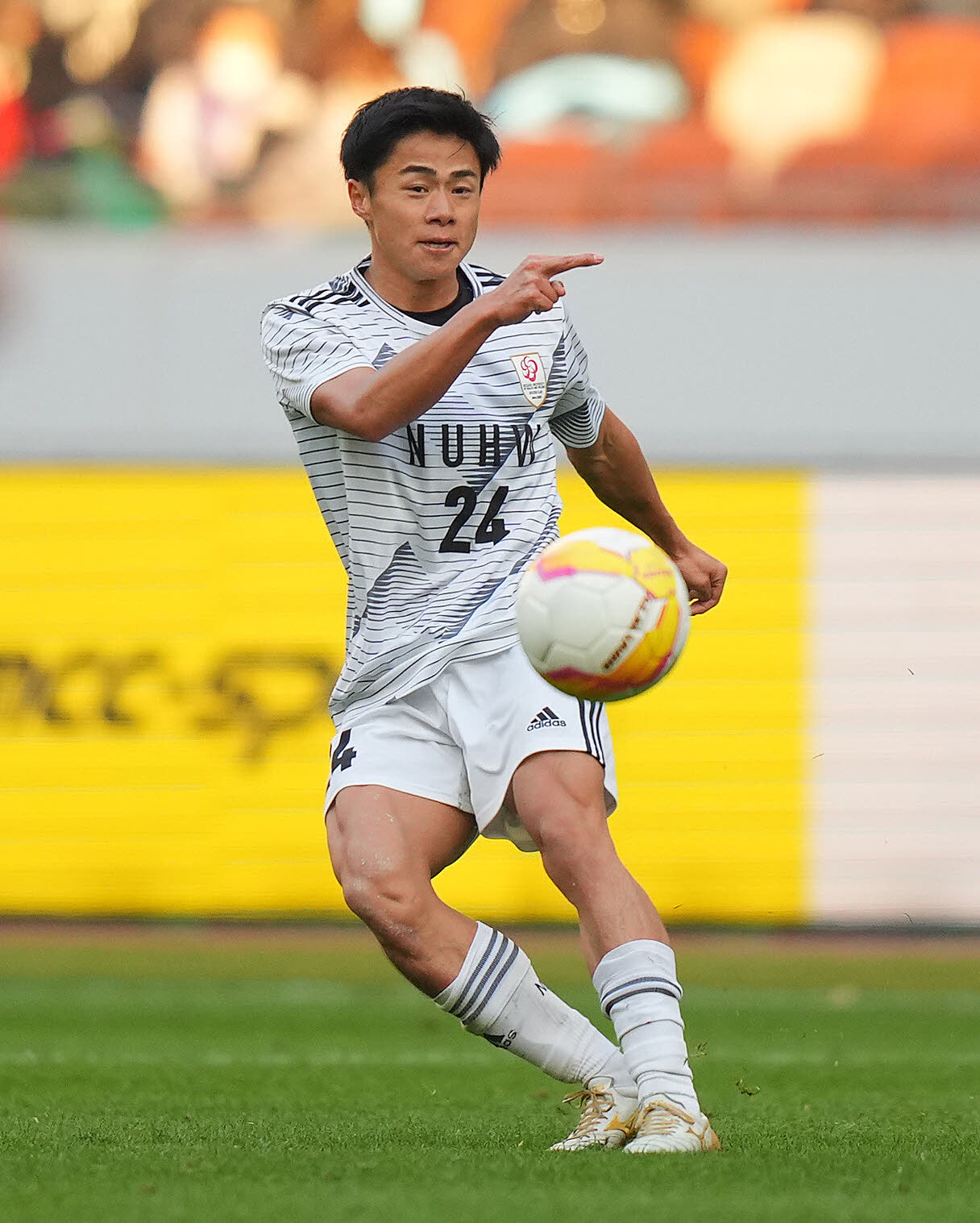全日本大学サッカー選手権（インカレ）　決勝　新潟医療福祉大対桐蔭横浜大　出場した新潟医療福祉大・坂岸寛大（2023年1月1日撮影）