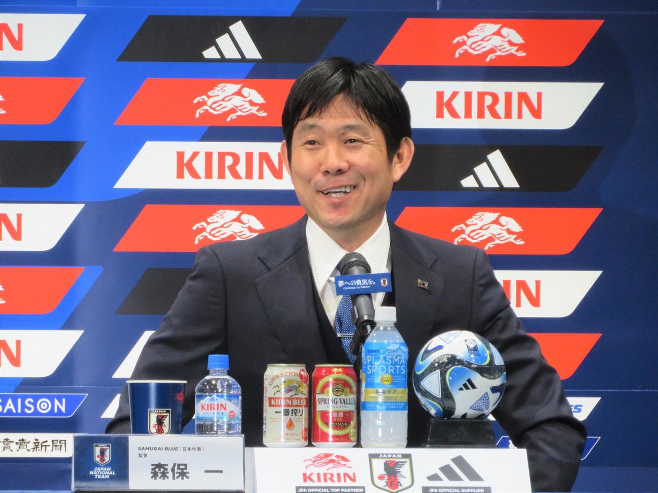 6月に行われる国際親善試合に臨む日本代表メンバーを発表した森保一監督（撮影・佐藤成）