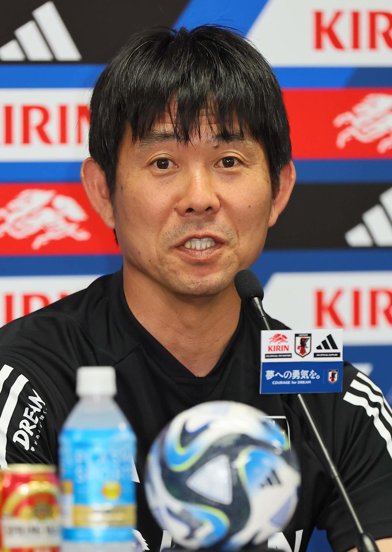 ペルー戦に向けて会見をひらく森保監督（撮影・上田博志）
