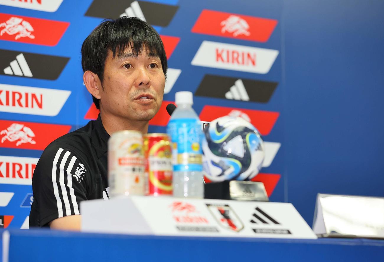 ペルー戦に向けて会見をひらく森保監督（撮影・上田博志）
