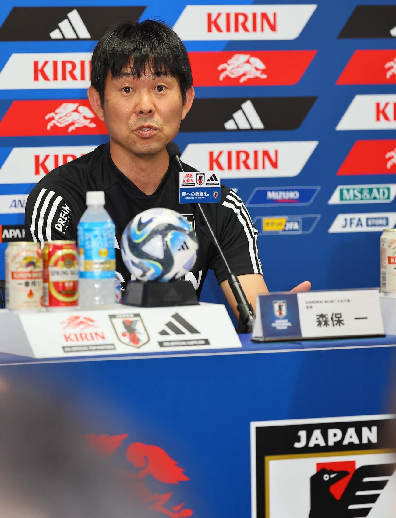 ペルー戦に向けて会見をひらく森保監督（撮影・上田博志）