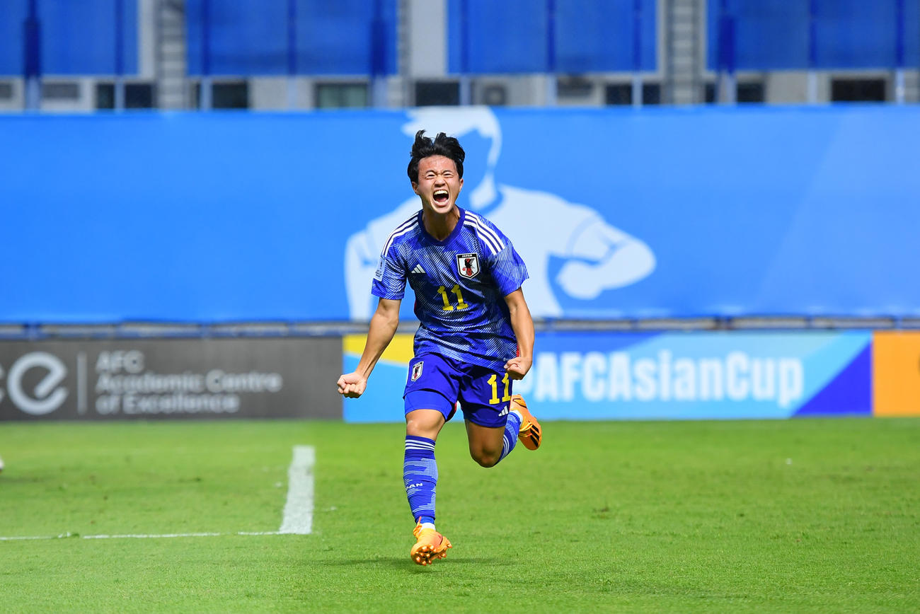U17-アジア杯　準々決勝オーストラリア戦でゴールを決め、喜ぶ日本代表FW高岡伶颯（C）2023　AFC