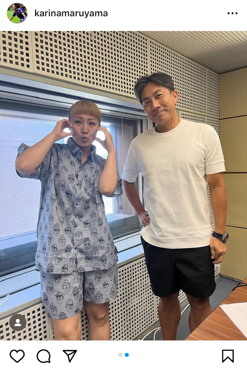 丸山桂里奈のインスタグラムから。右は前園真聖氏