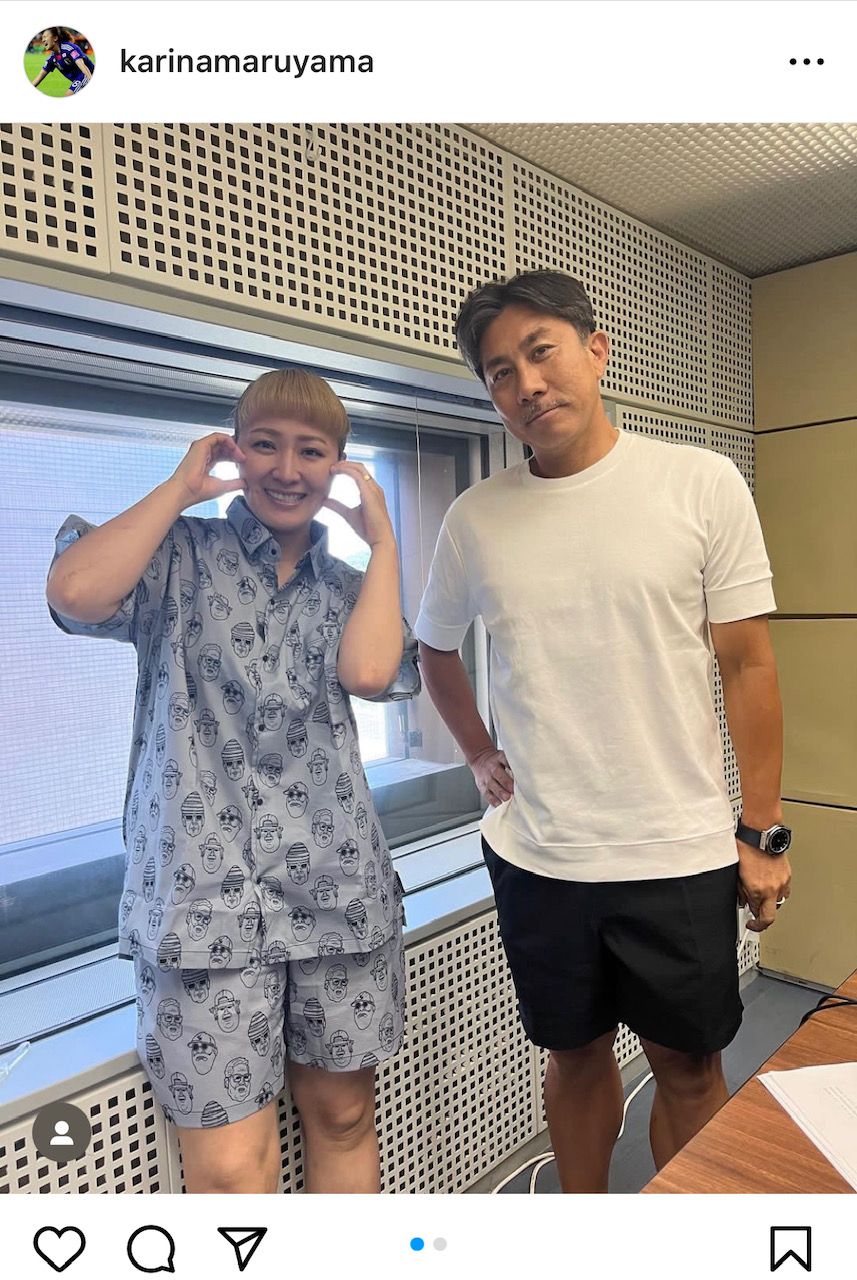 丸山桂里奈のインスタグラムから。右は前園真聖氏