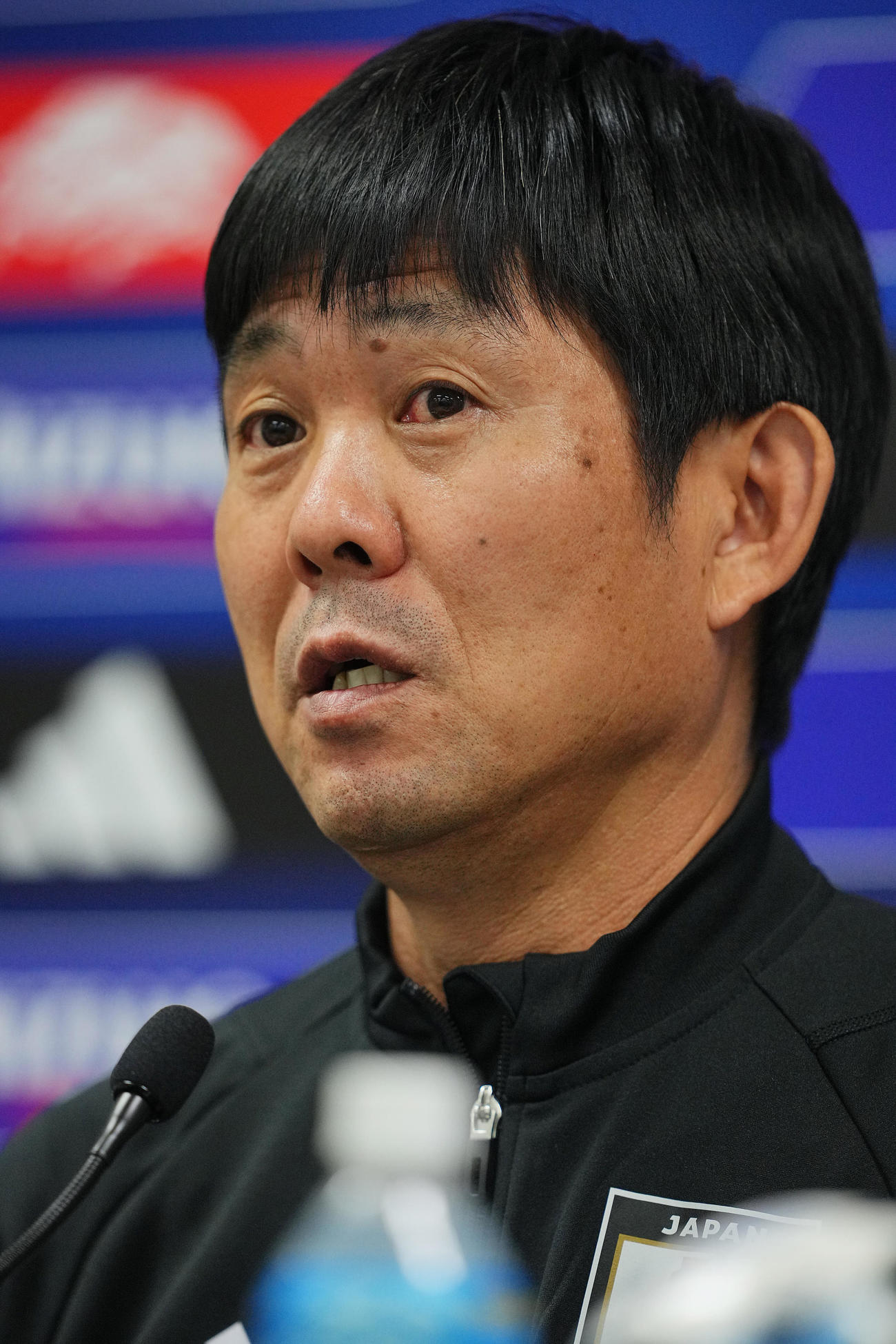 前日会見に臨む日本代表森保監督（撮影・垰建太）