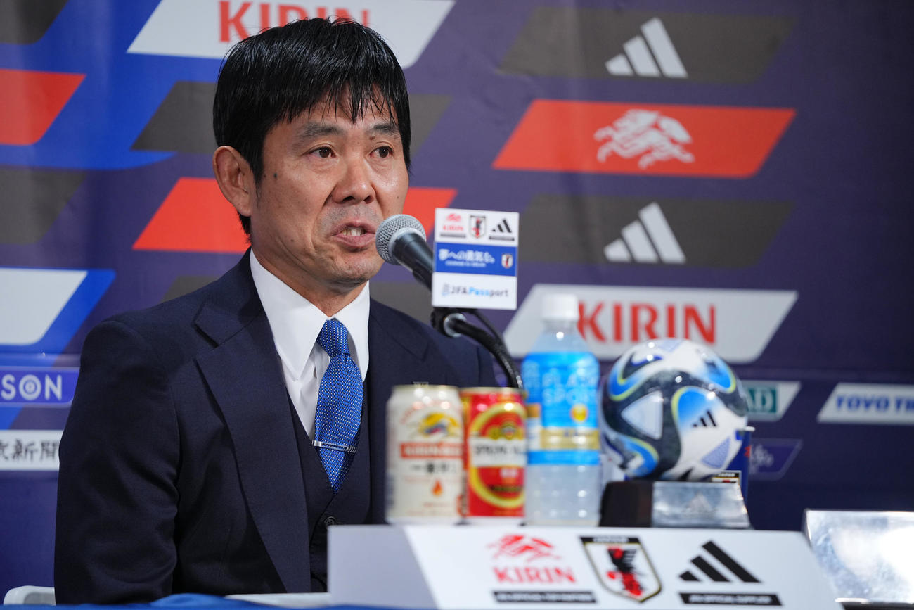 会見に臨む日本代表森保監督（撮影・垰建太）