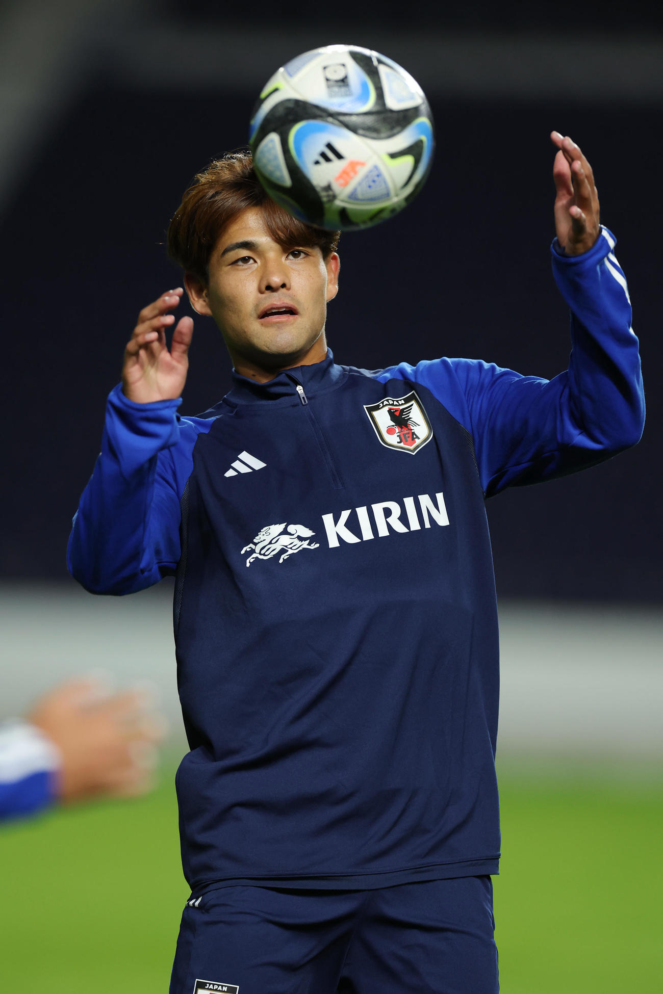 日本代表に合流し、ミャンマー戦に向け調整する佐野（撮影・前田充）