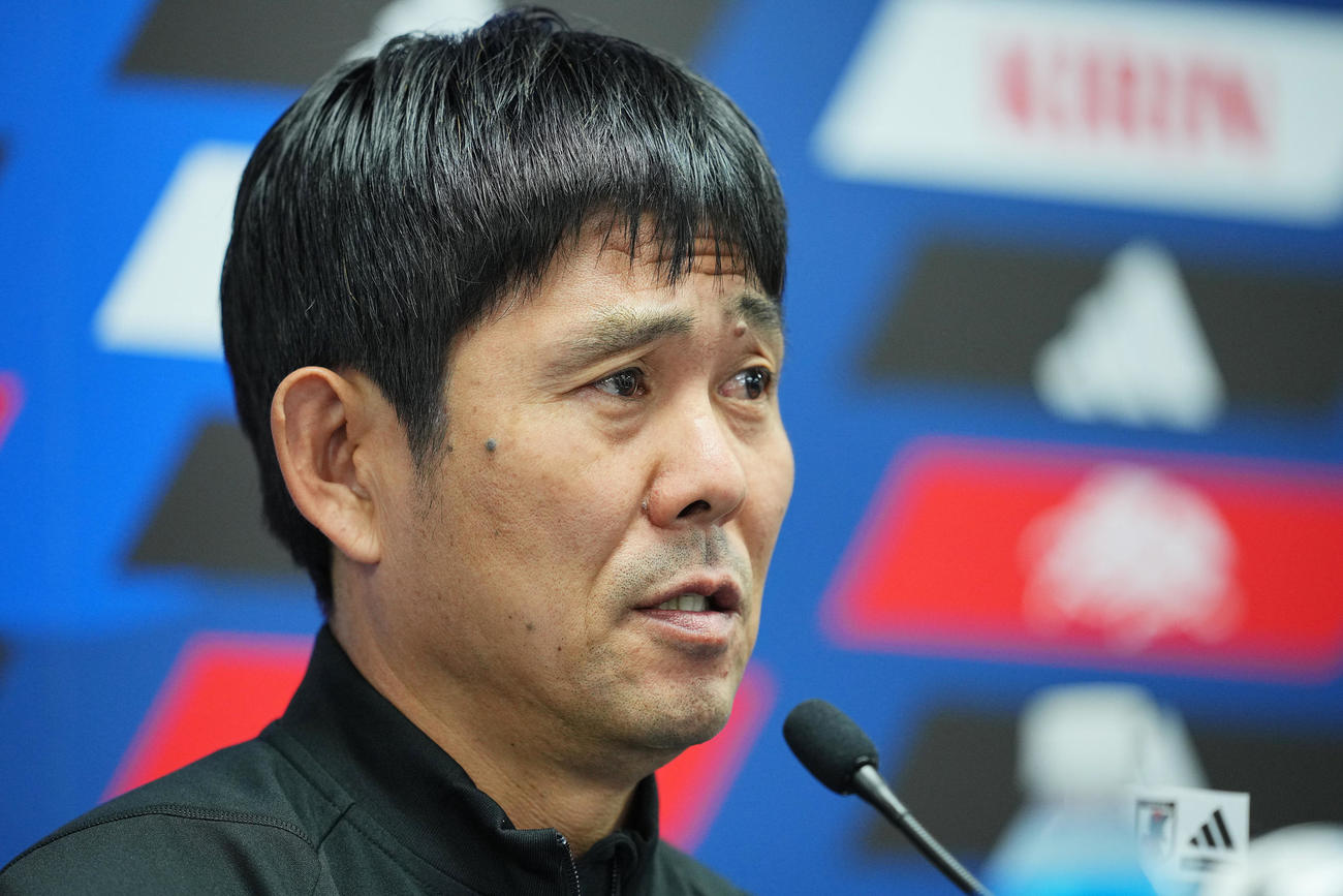 前日会見に臨む日本代表森保監督（撮影・垰建太）