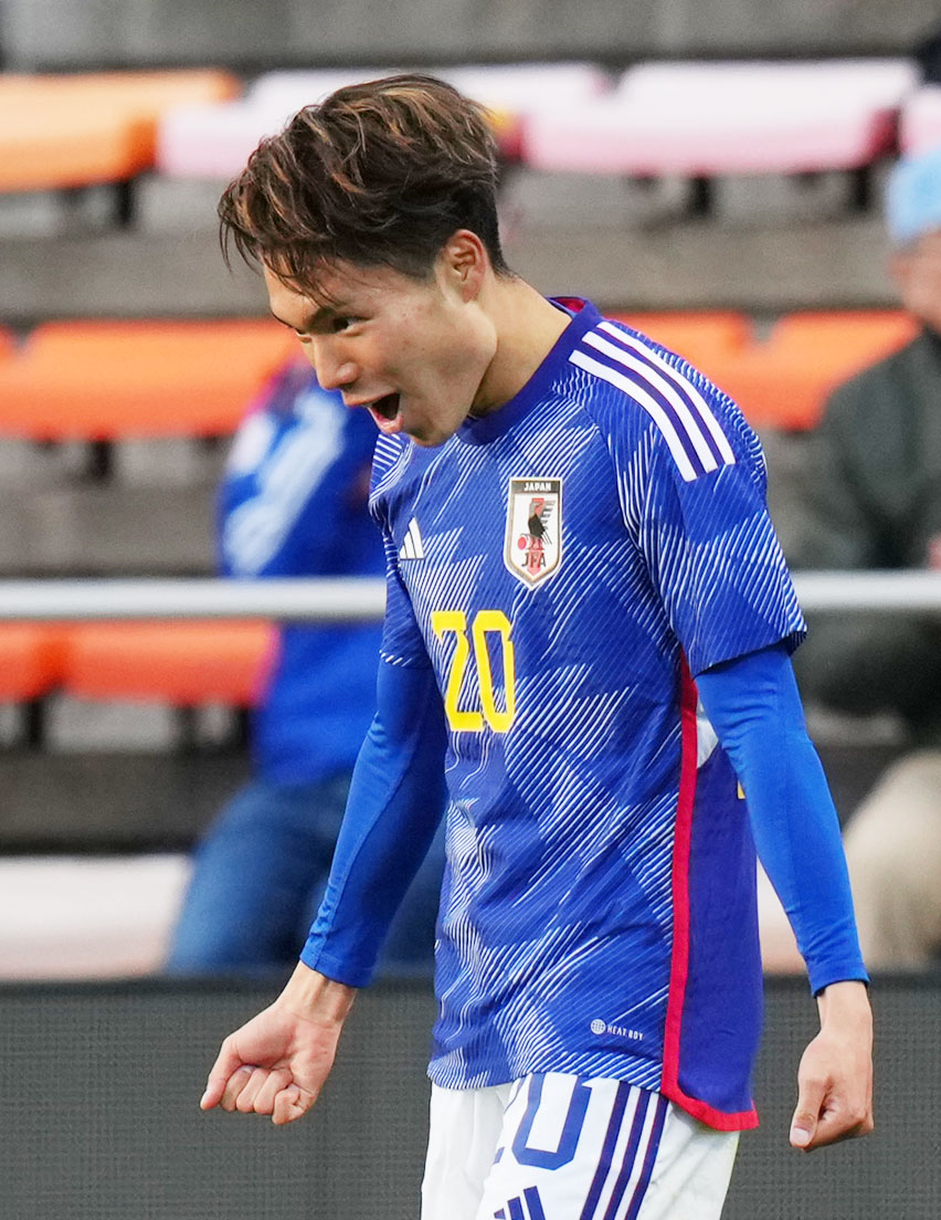 U22日本代表対U22アルゼンチン代表　後半、ゴールを決めほえる松村（撮影・横山健太）