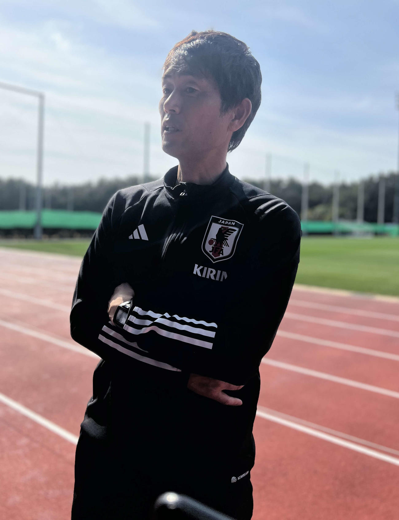 パリ五輪アジア最終予選の北朝鮮戦に向け取材に応じる女子日本代表池田太監督（撮影・佐藤成）