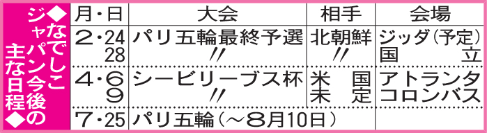 なでしこジャパン今後の主な日程