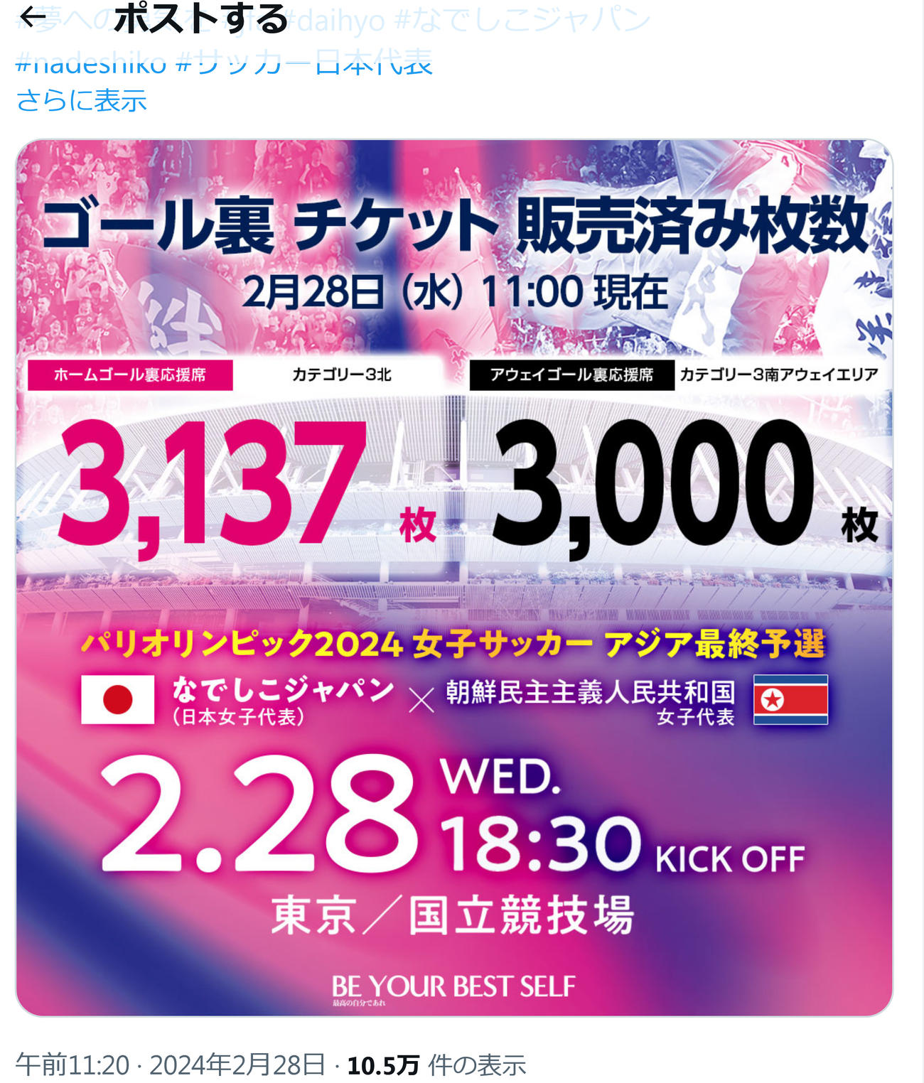 JFAなでしこサッカーのX（旧ツイッター）から