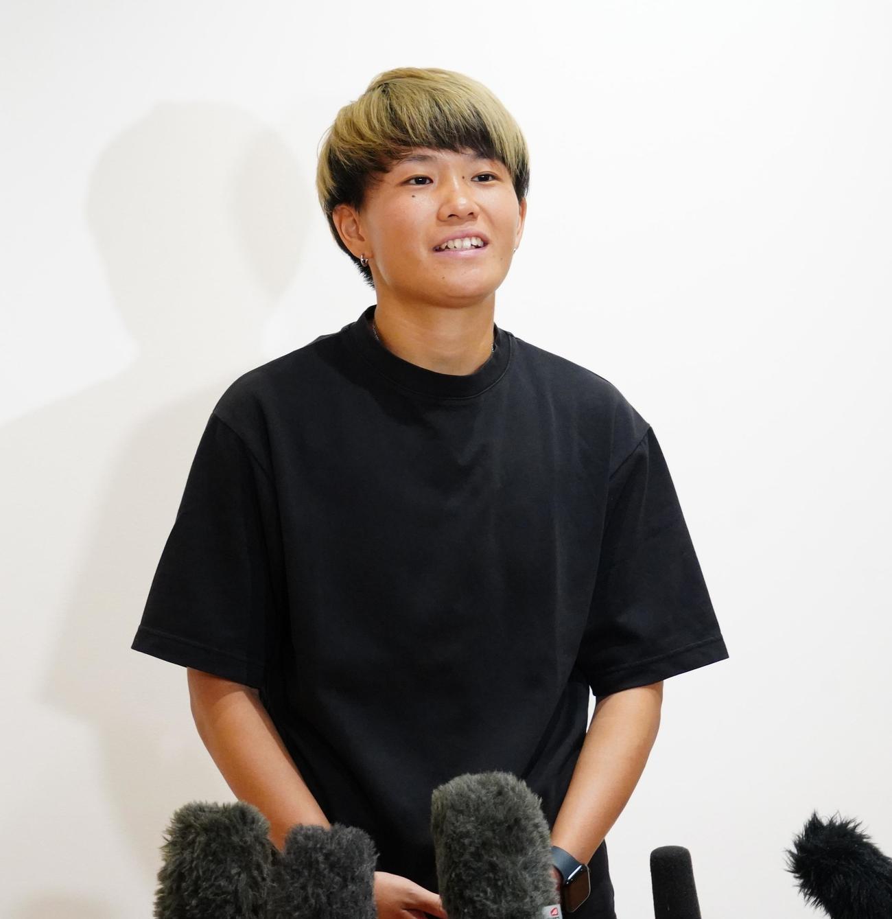 パリ五輪アジア最終予選北朝鮮戦から一夜明けて取材に応じたサッカー女子日本代表DF南萌華（撮影・佐藤成）