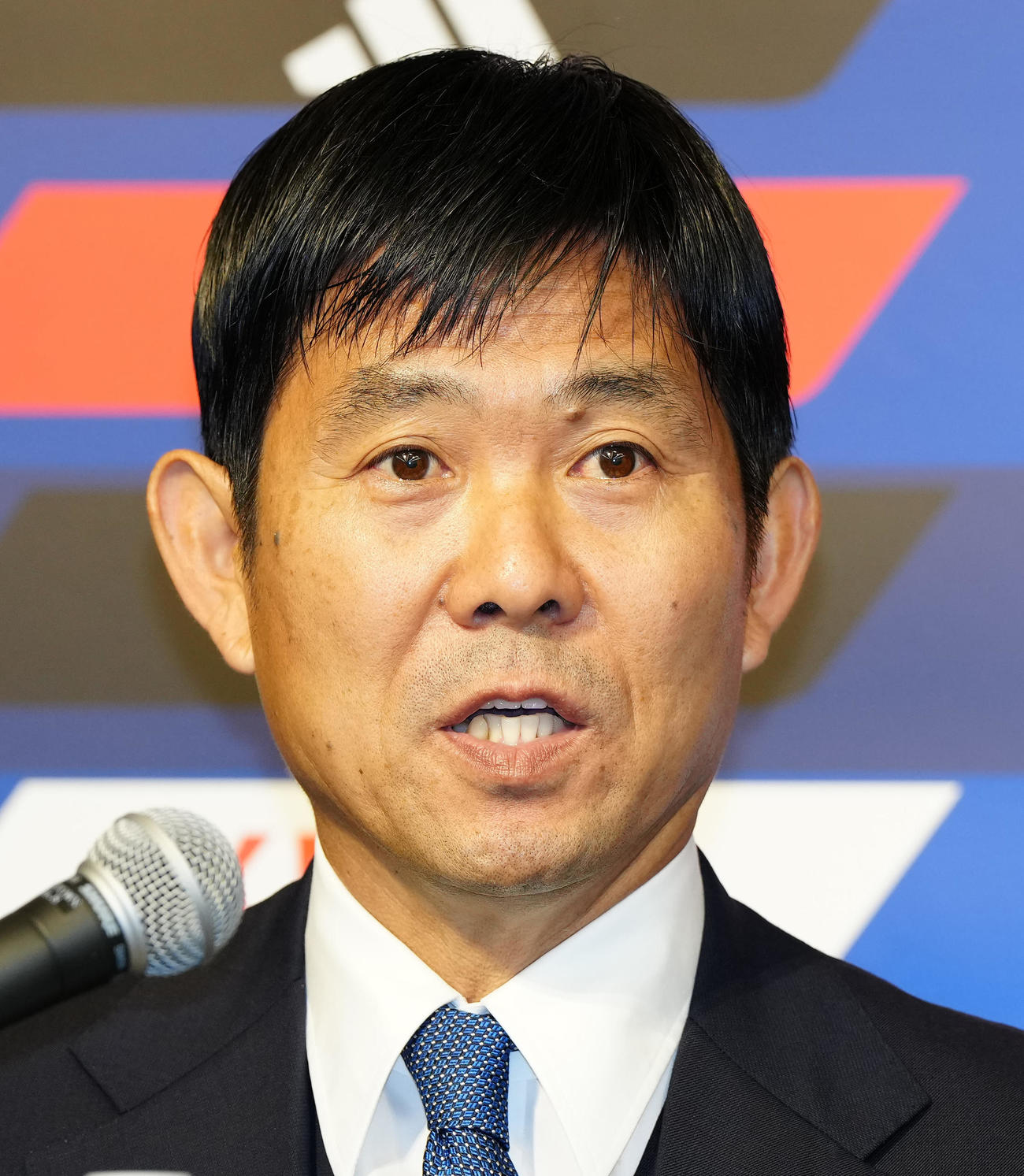 サッカー日本代表メンバー発表記者会見に臨む森保監督（撮影・江口和貴）