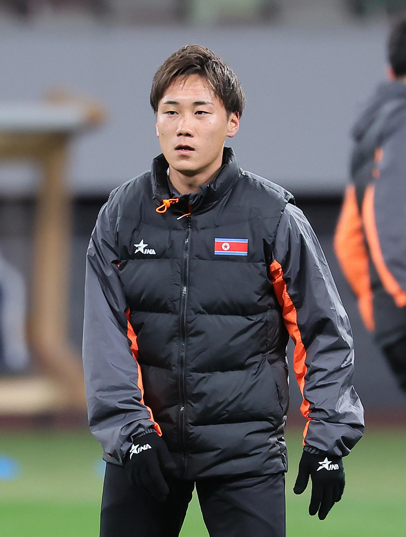 練習に臨む北朝鮮代表でJ3岐阜の文仁柱（撮影・足立雅史）