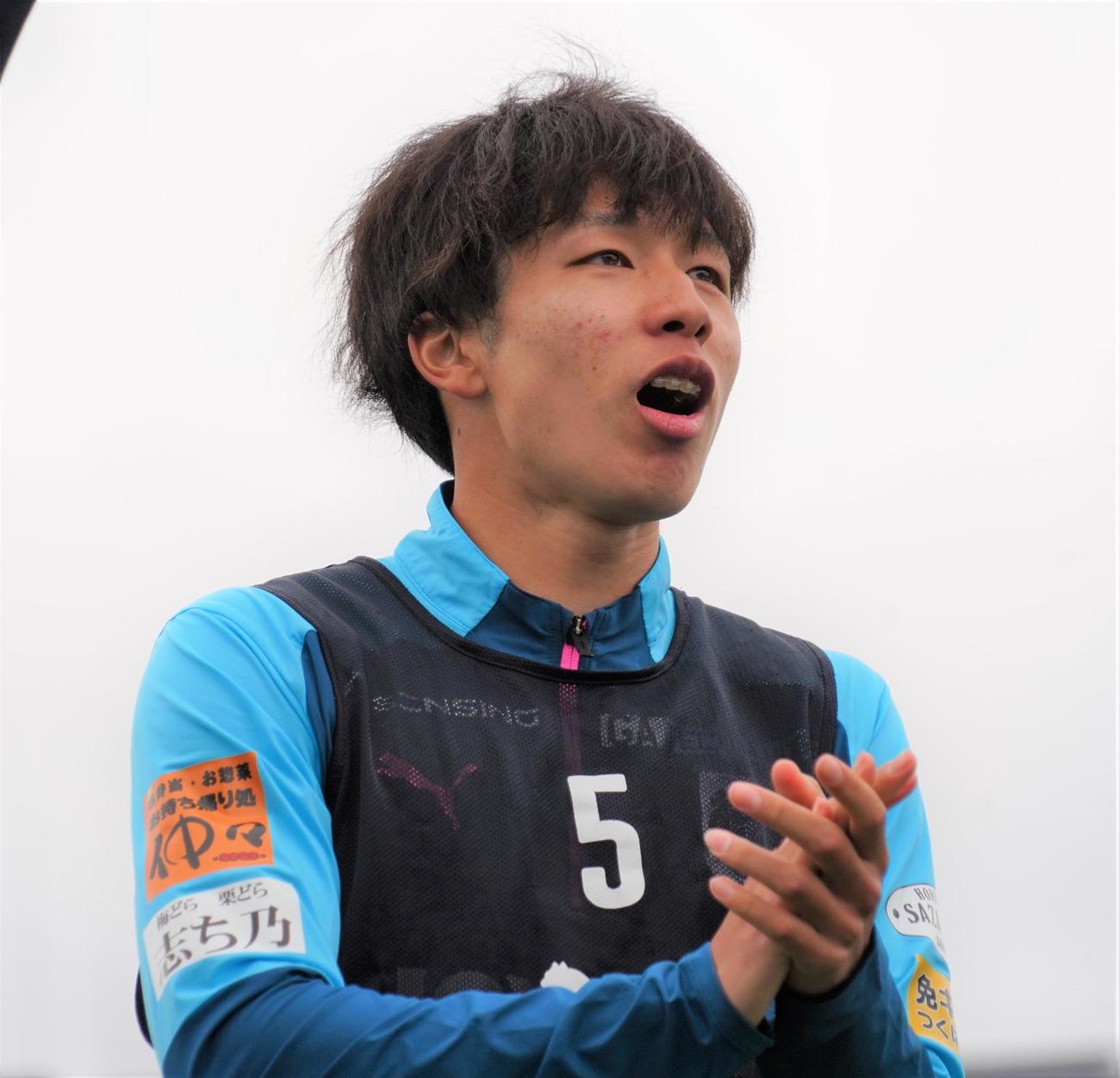 JR東日本カップ2024　第98回関東大学サッカーリーグ戦1部の関東学院大－筑波大戦で先制点を決めた筑波大FW内野航太郎（撮影・佐藤成）