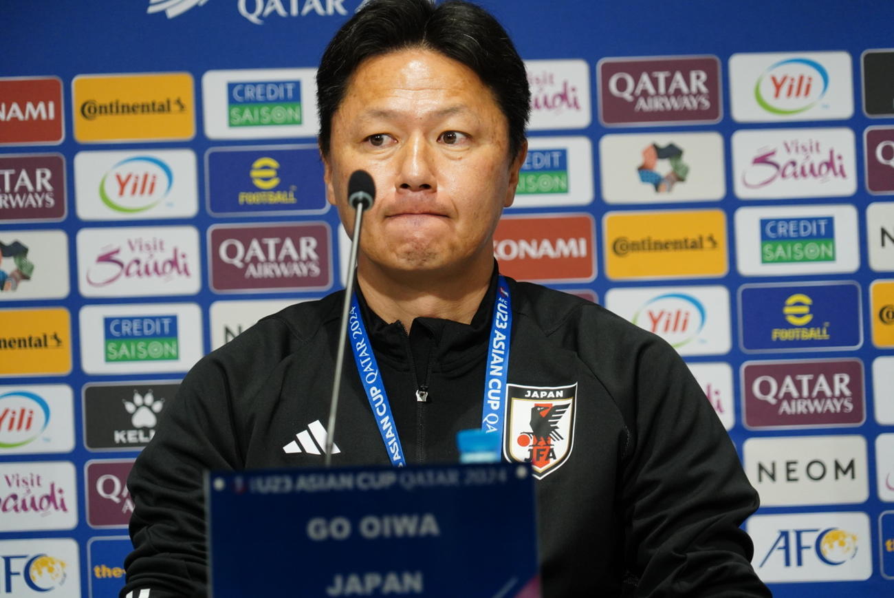 U－23アジア杯カタール大会の1次リーグB組公式会見に出席したU－23日本代表大岩剛監督（撮影・佐藤成）