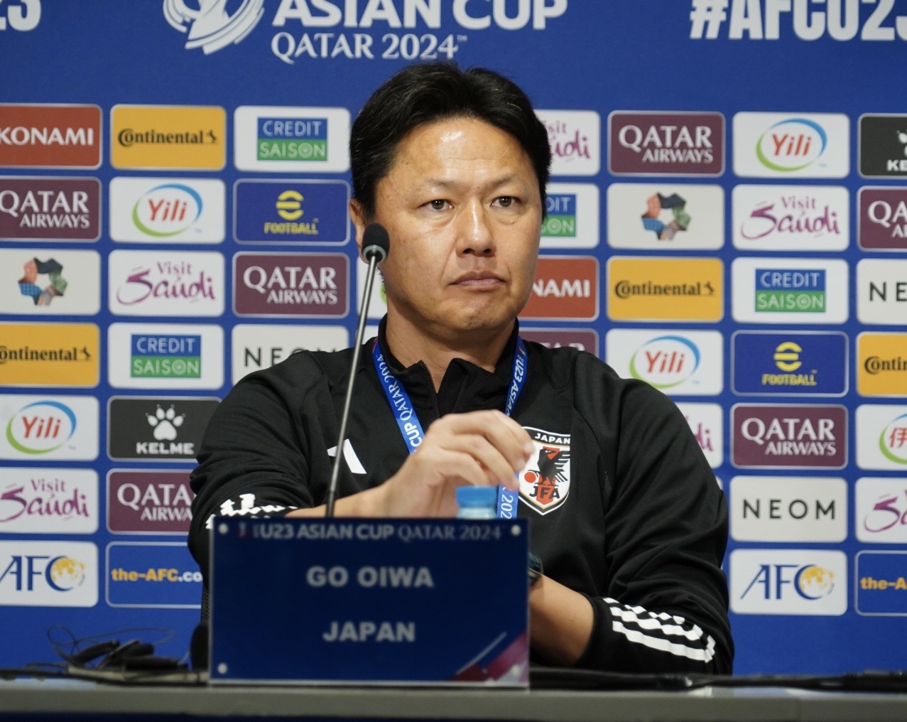 U－23アジア杯カタール大会の1次リーグB組公式会見に出席したU－23日本代表大岩剛監督（撮影・佐藤成）