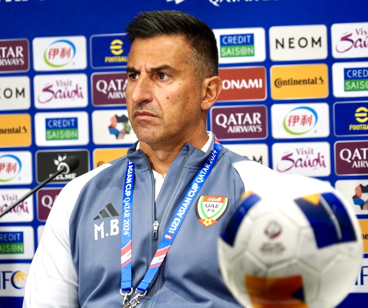 U－23アジア杯カタール大会の1次リーグB組公式会見に出席したU－23UAE代表ブロリ監督（撮影・佐藤成）