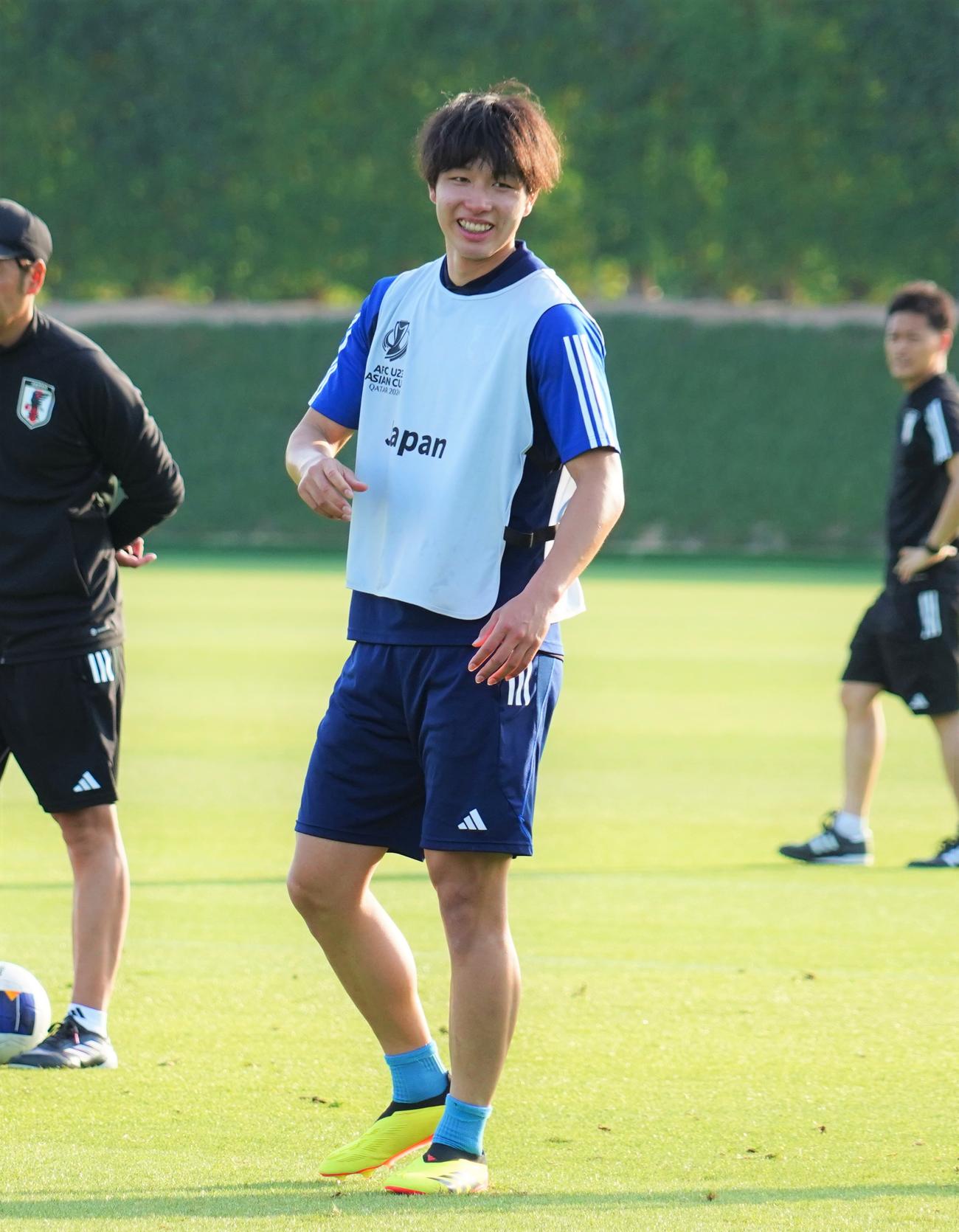 U－23アジア杯カタール大会の1次リーグ第2戦のU－23UAE代表戦に向けて調整するU－23日本代表FW内野航太郎（撮影・佐藤成）