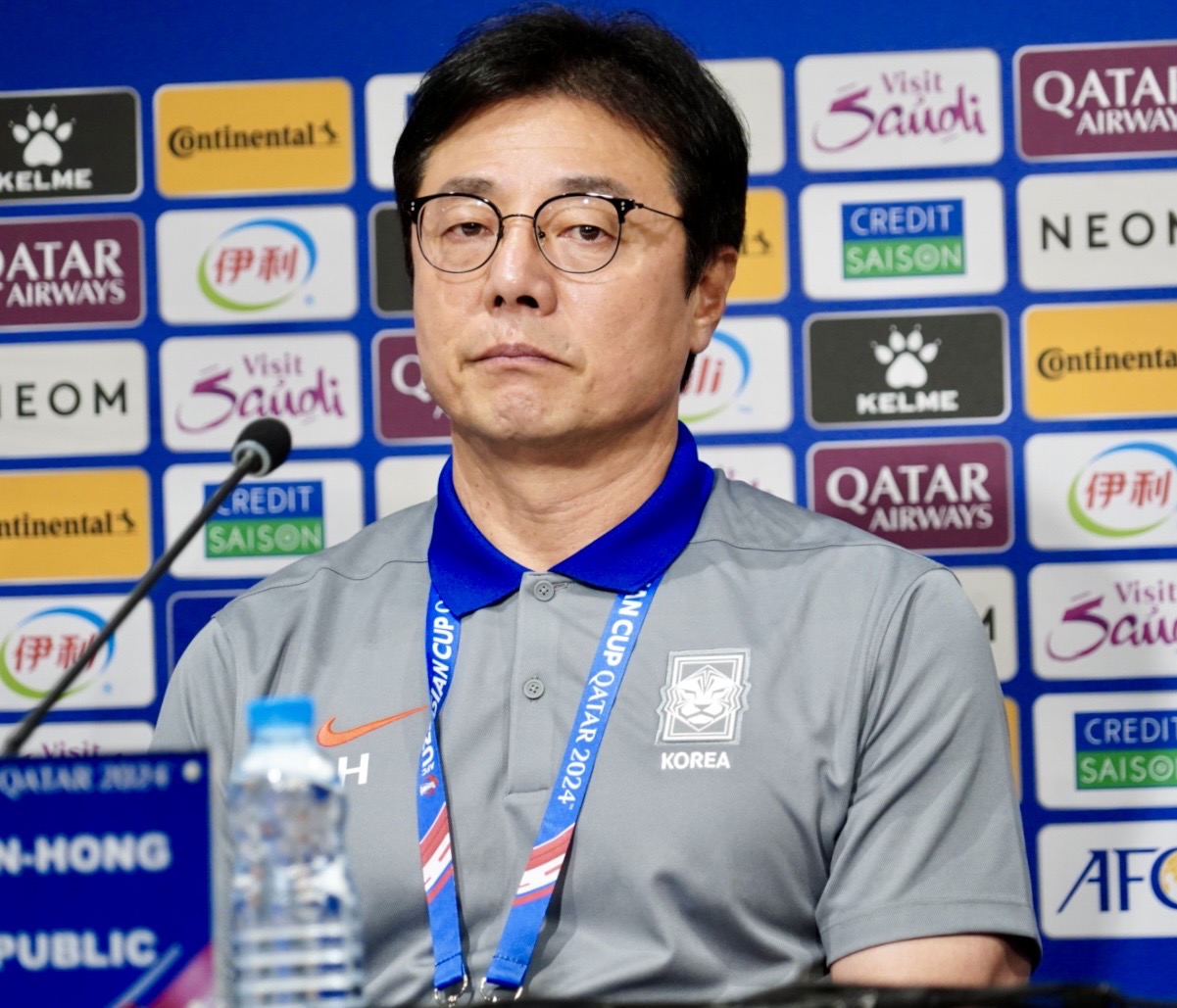 U－23アジア杯カタール大会の1次リーグB組公式会見に出席したU－23韓国代表ファン・ソンホン監督（4月15日撮影）