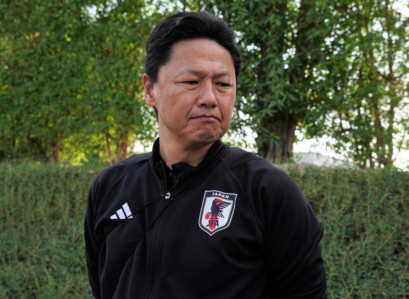 U－23アジア杯カタール大会の1次リーグ第3戦のU－23韓国代表戦に向けて取材に応じるU－23日本代表大岩剛監督（撮影・佐藤成）
