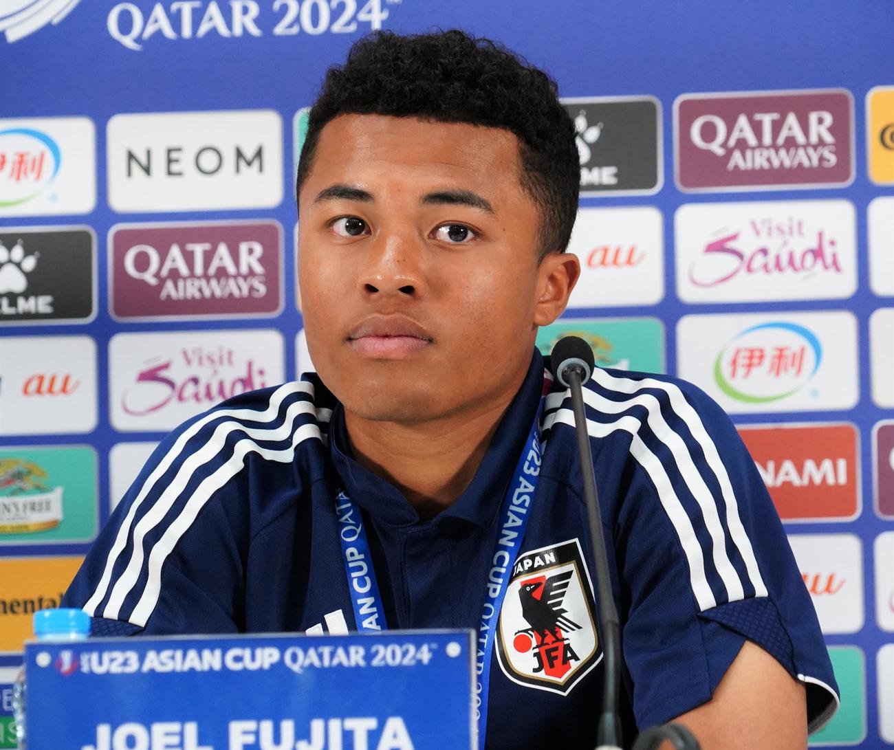 U－23アジア杯カタール大会準々決勝カタール戦に向けた前日会見に出席したU－23日本代表MF藤田譲瑠チマ主将（撮影・佐藤成）