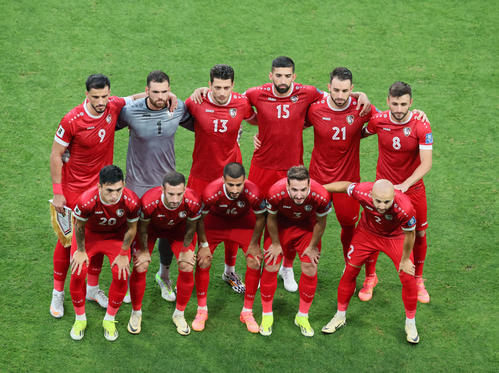 日本対シリア　シリア代表の集合写真（撮影・加藤哉）