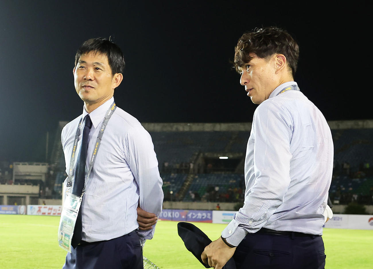 森保監督（左）と宮本会長（2024年6月6日撮影）