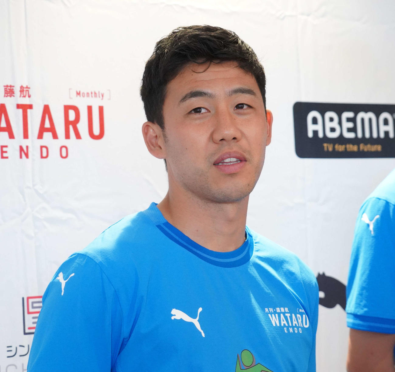 サッカー教室を行った日本代表MF遠藤航（撮影・佐藤成）
