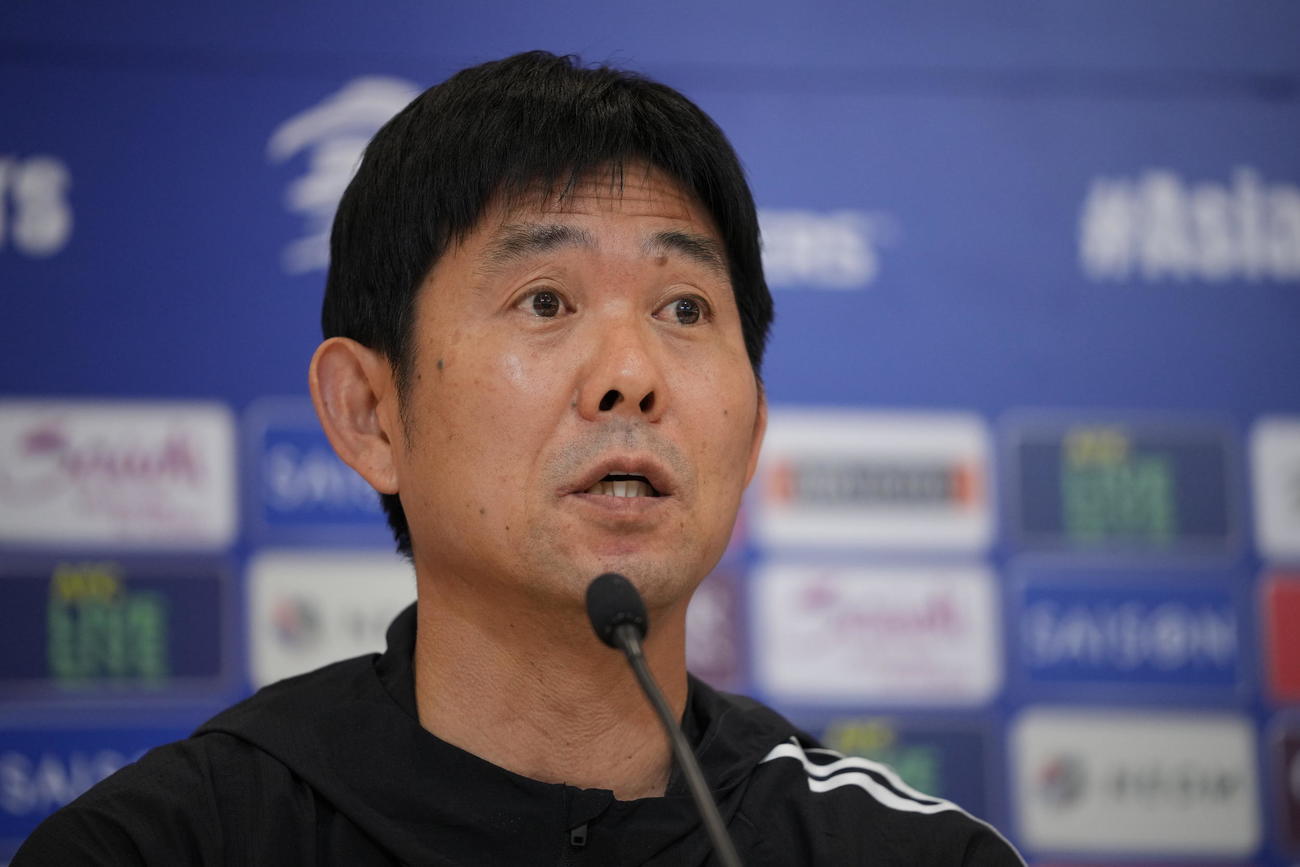 オーストラリア戦の前日会見に臨む森保監督（撮影・垰建太）