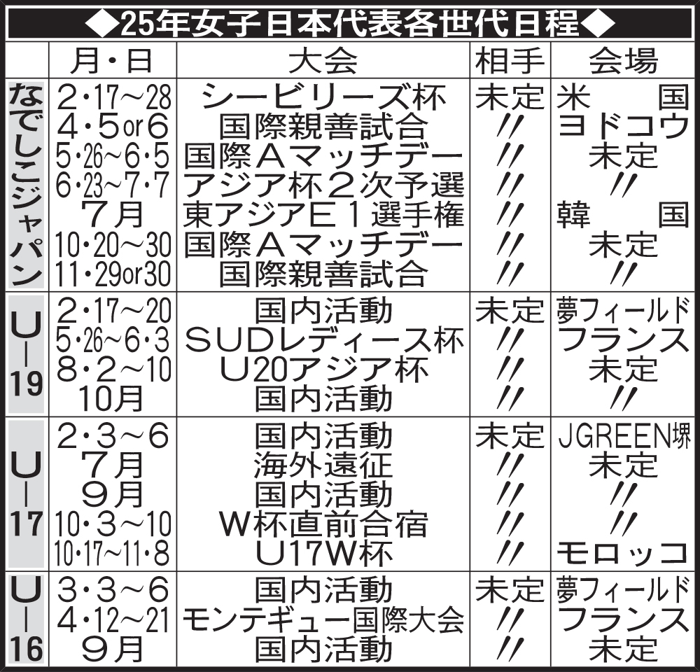 25年女子日本代表各世代日程