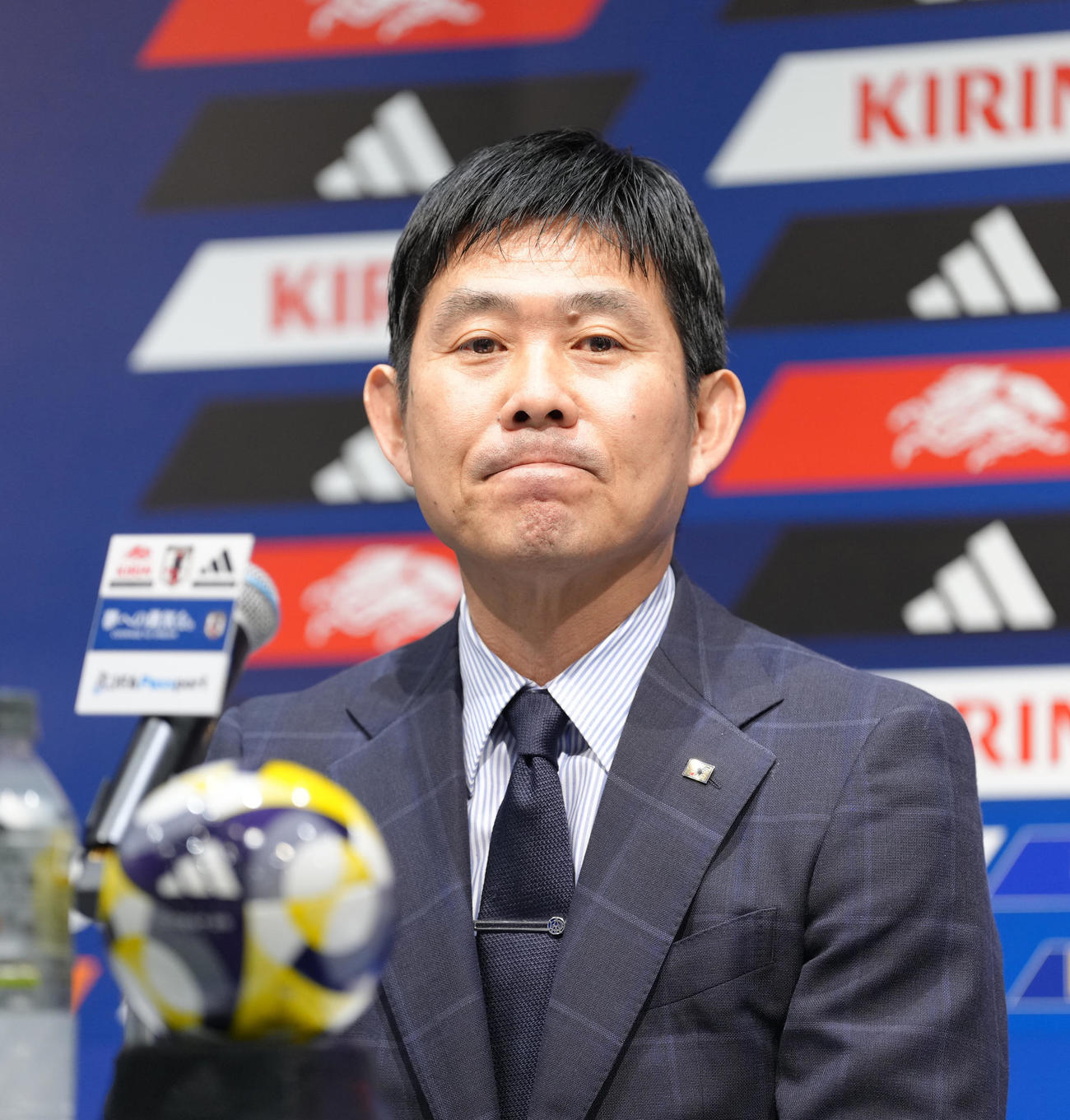 日本代表メンバー発表会見に臨む森保監督（撮影・足立雅史）