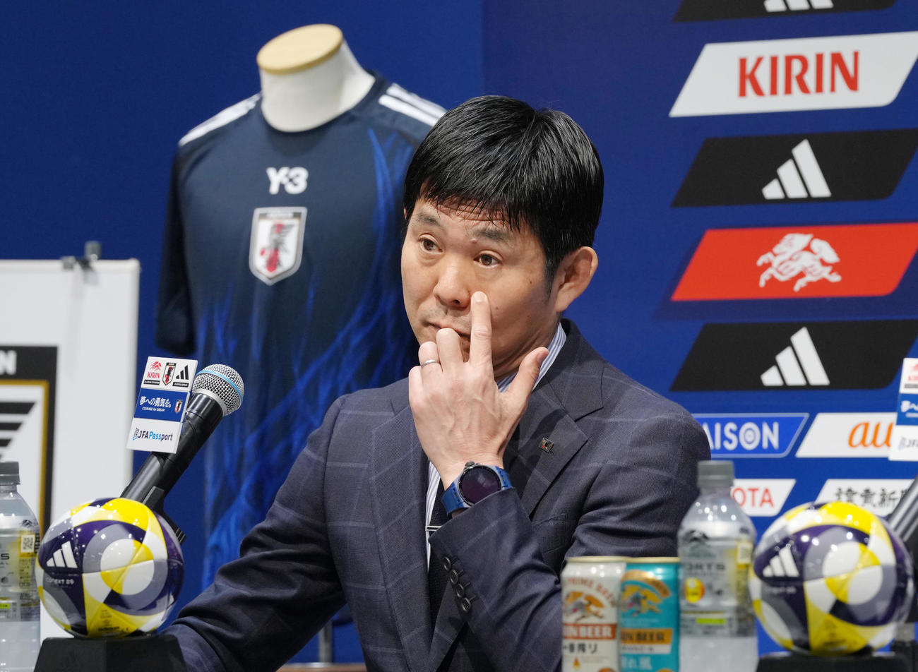 日本代表メンバー発表会見に臨む森保監督（撮影・足立雅史）