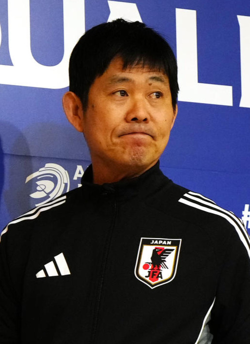 バーレーン戦の前日会見に臨む森保監督（撮影・江口和貴）
