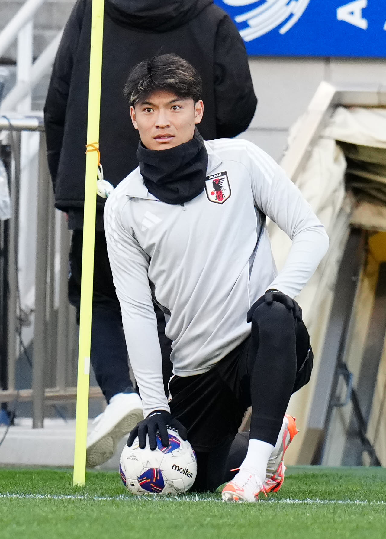バーレーン戦の前日練習に臨む町野（撮影・江口和貴）