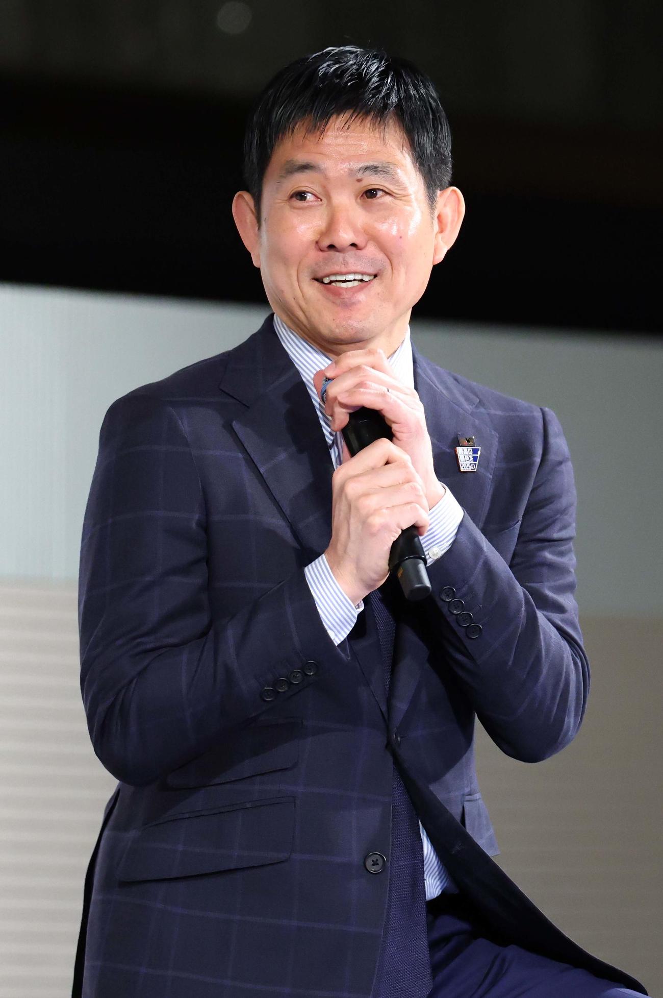 内外情勢調査会4月全国懇談会で講演した日本代表の森保一監督（時事通信社提供）