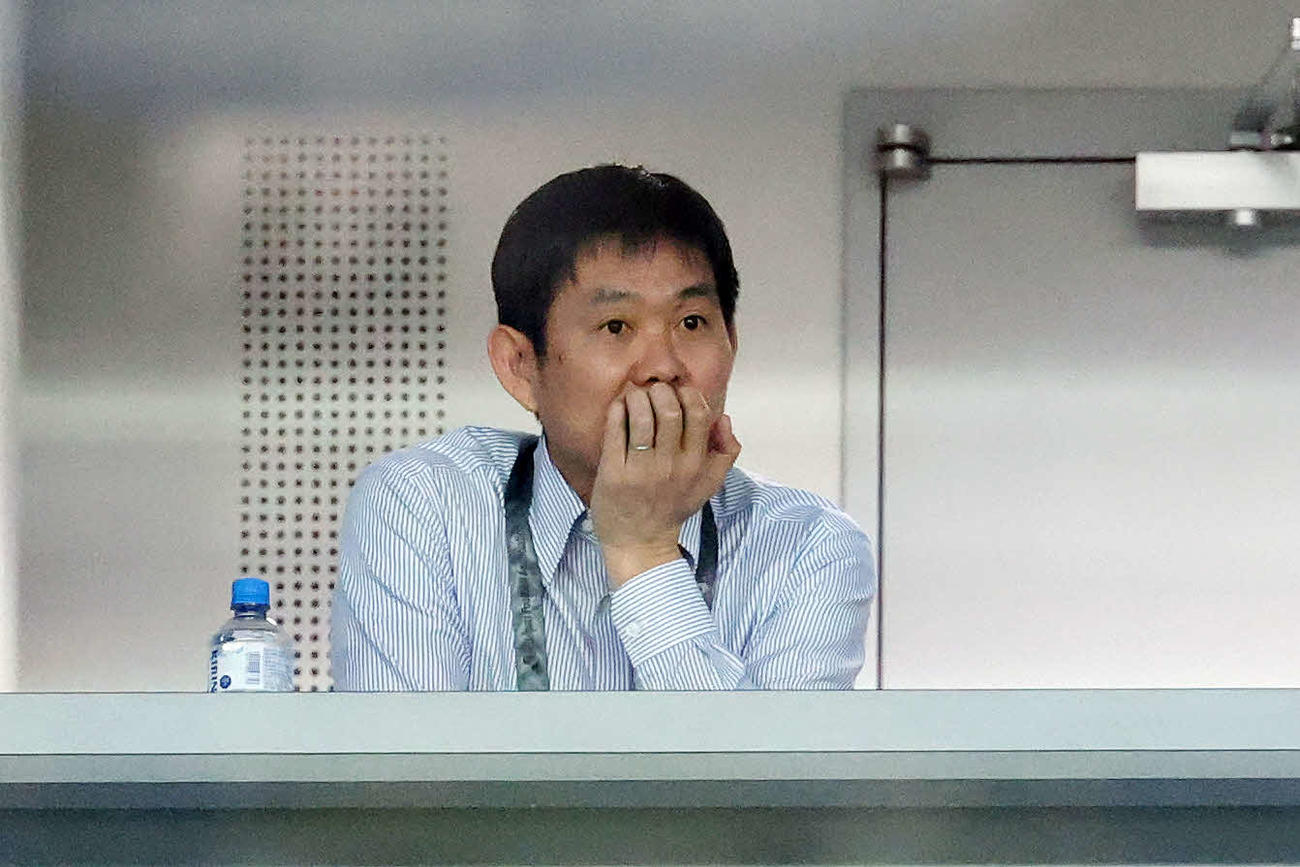 横浜対柏　視察に訪れた日本代表森保監督（撮影・宮地輝）