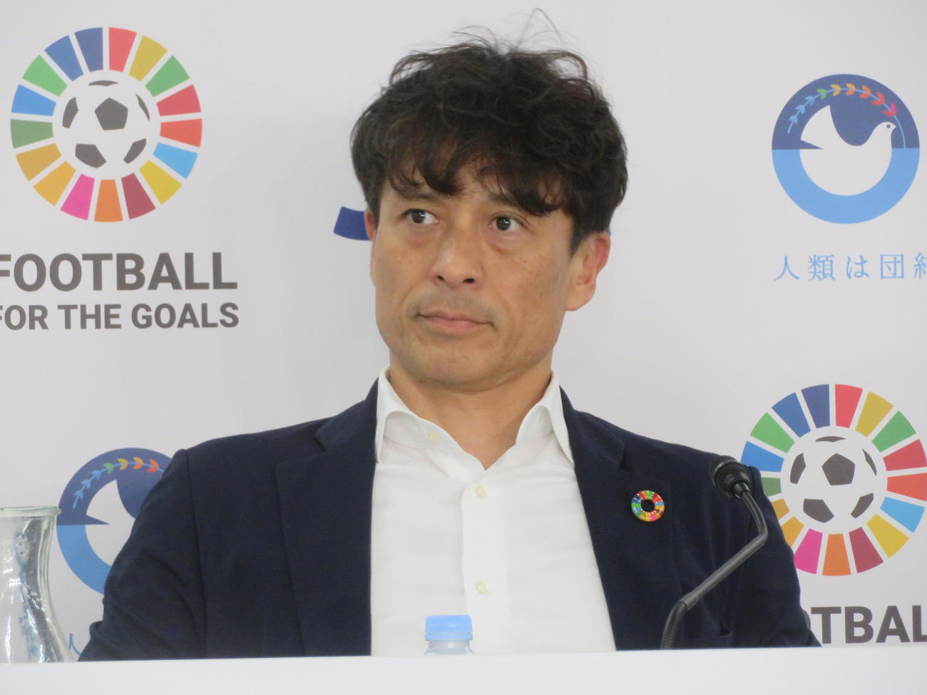国連の「Football for the Goalsイニシアチブ」に関するトークイベントに出席した日本サッカー協会（JFA）の宮本恒靖会長（撮影・佐藤成）