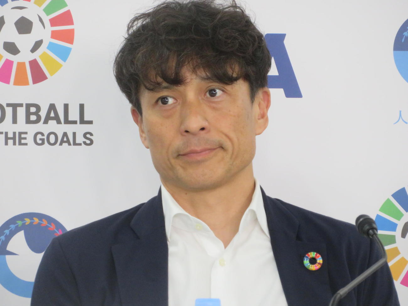 国連の「Football for the Goalsイニシアチブ」に関するトークイベントに出席した日本サッカー協会（JFA）の宮本恒靖会長（撮影・佐藤成）