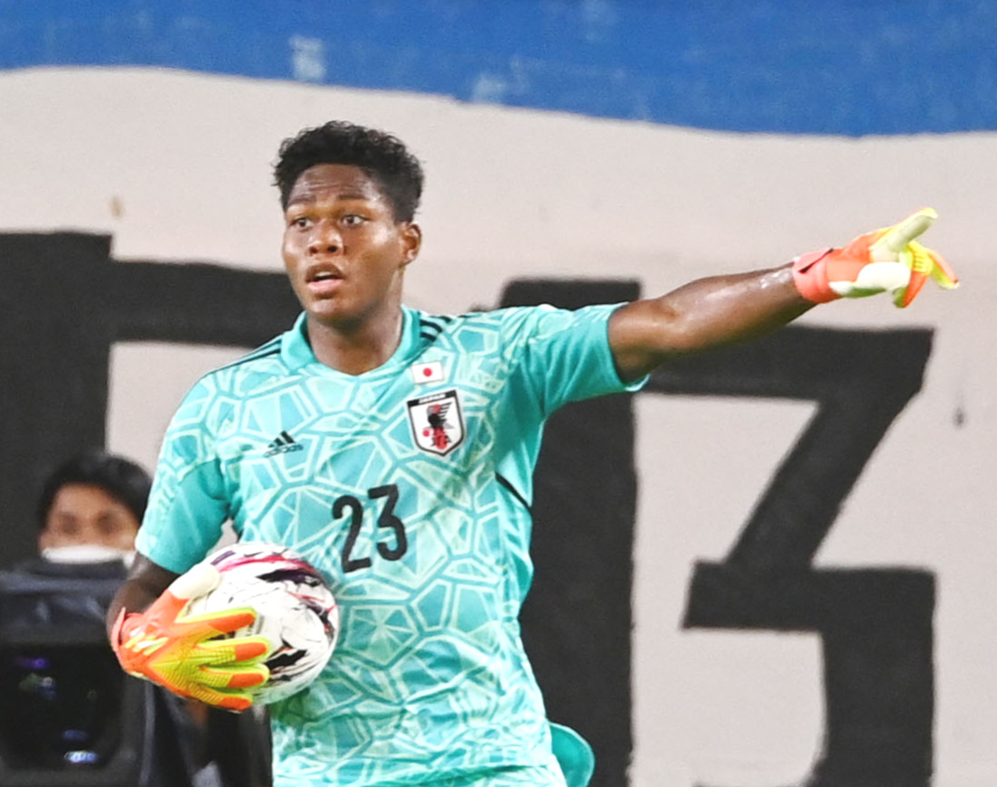 22年、サッカー東アジアE－1選手権　指示を出すGK鈴木彩艶