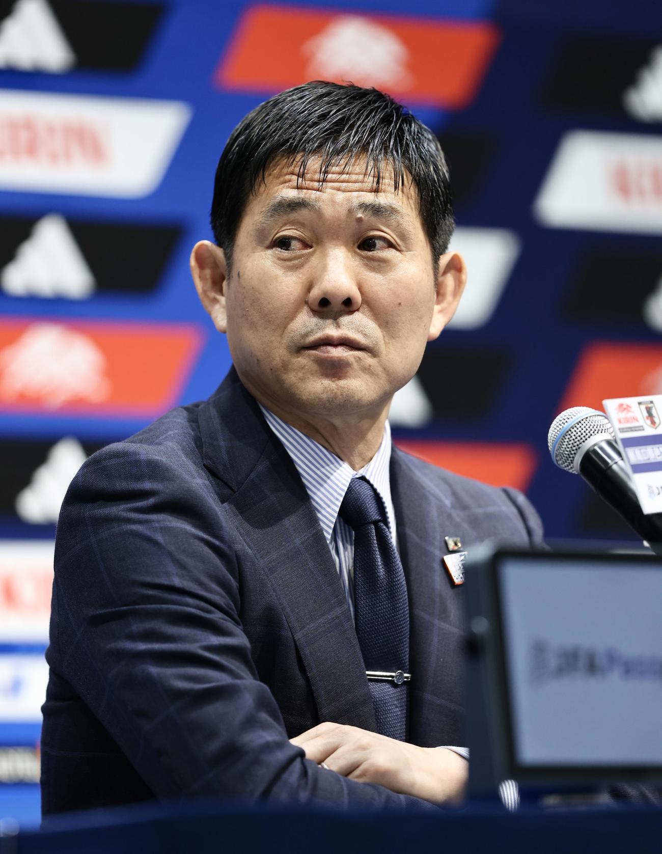 会見に臨む日本代表森保一監督（撮影・河田真司）