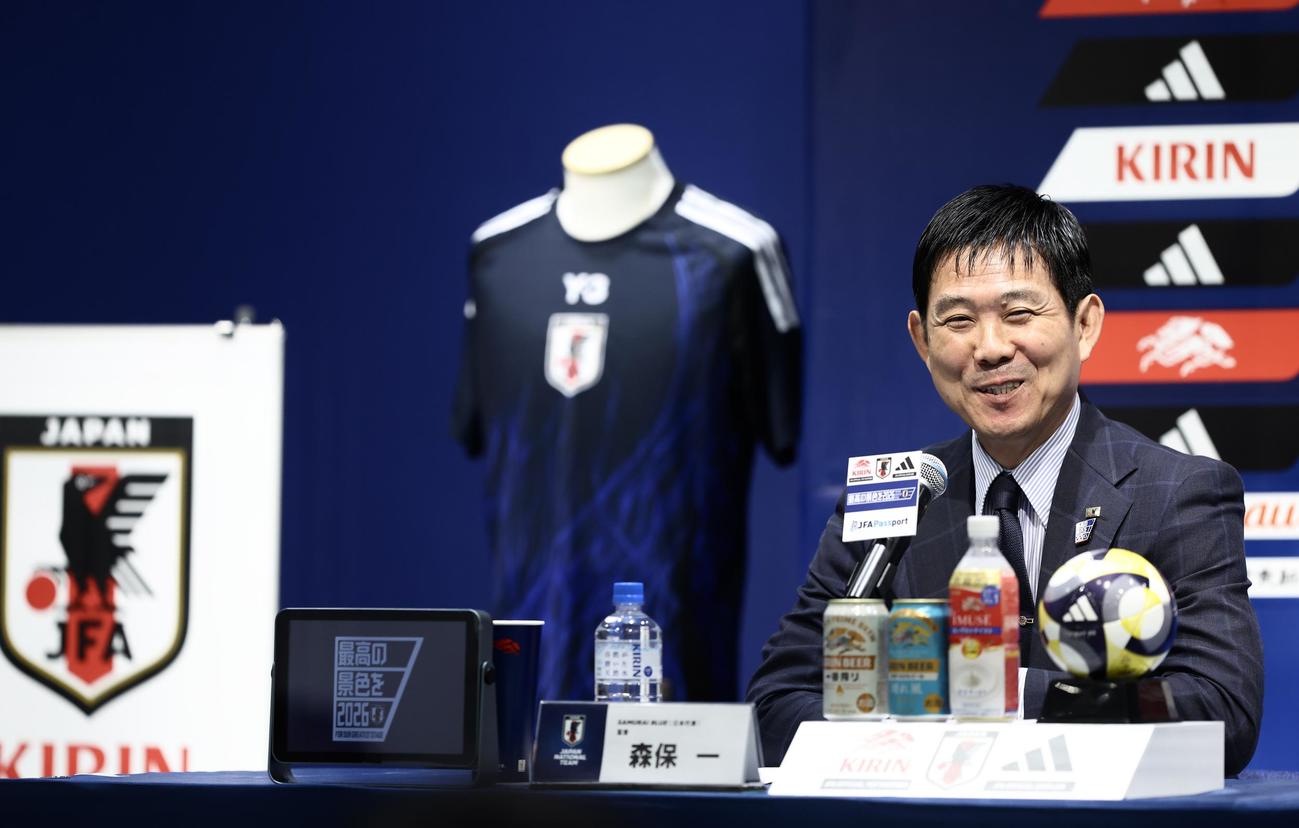 会見に臨む日本代表森保一監督（撮影・河田真司）