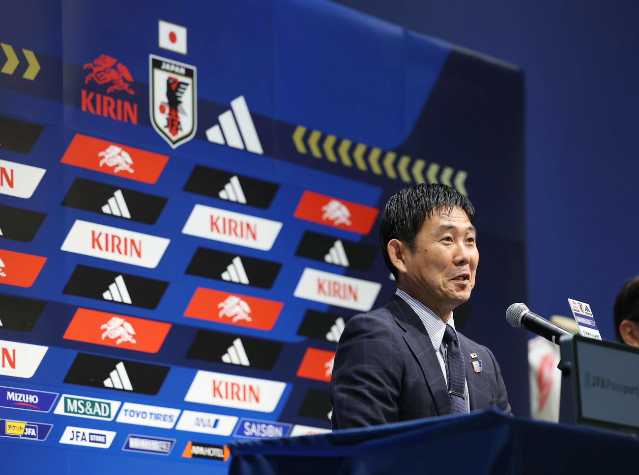 会見に臨む日本代表森保一監督（撮影・増田悦実）